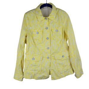 Cabi Womens Jacket Size Small Chore Dainty Floral Artsy Art To Wear Yellow White